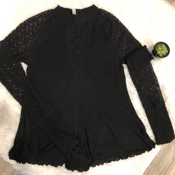 Free People Tops - Intimately Free People Black Mock Neck Lace Top
